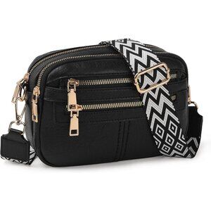 6-Pocket Crossbody Bags for Women, Vegan Leather Shoulder Handbags Black Travel